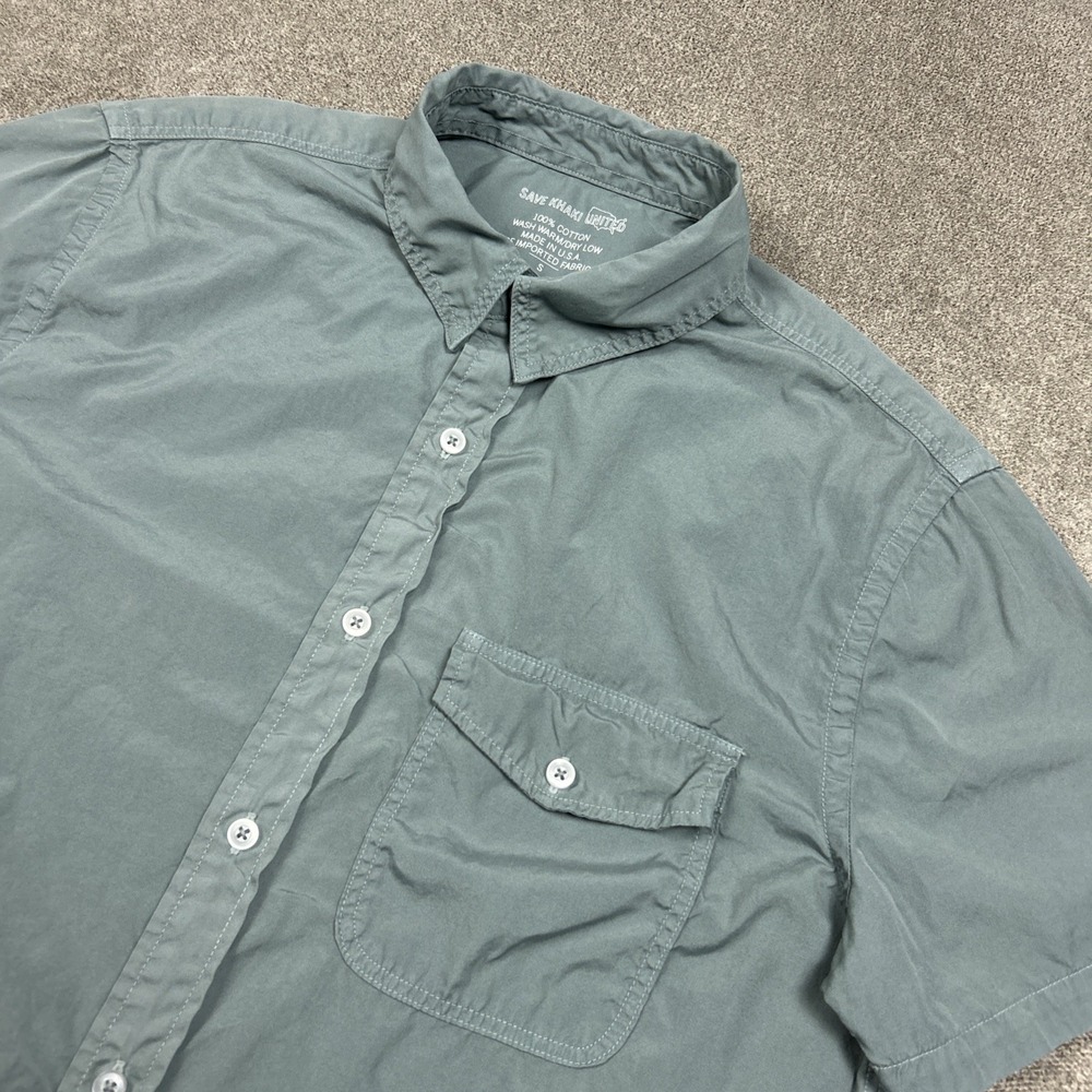 Save Khaki United SKU Shirt Mens Small Button Up Green Short Sleeve USA Made